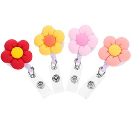 TEHAUX 4pcs Badge Reel, Flower Shape Badge Reel Holders Retractable Nurse Badge Reel Name ID Card Holders with Clip for for Nurses, Doctors, Teachers, Students (Assorted Colors)