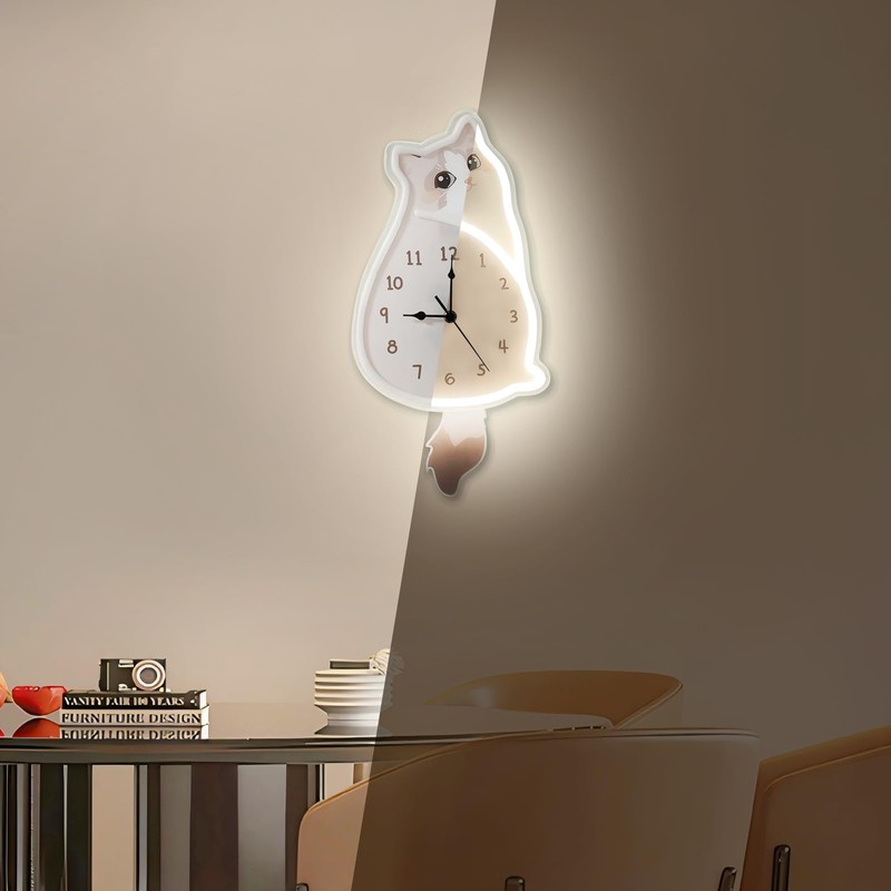 Ragdoll Cat LED Lighted Clock with Swaying Tail - Neon