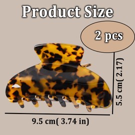 Tortoise Shell Hair Claw Clips, 2 Pcs Hair Claw Clips, Thick Hair Nonslip Jumbo Clamp Strong Big Hold Jaws Hair Styling Accessories