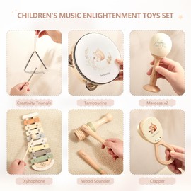 IEATFO Baby Musical Instruments Set Montessori Musical Toys Wooden Toys for Toddlers Neutral Colors Percussion Instruments Set with Modern Boho Xylophone Kids Preschool Educational Birthday Gifts
