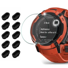 Miimall [10+2 Pack] Compatible for Garmin Instinct 2X Screen Protector and Charger Port Protector, Anti-Dust Plugs + Anti-Scratch Bubble Free Tempered Glass Film Screen Protector for Instinct 2X