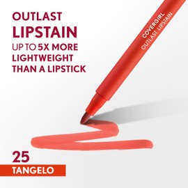 COVERGIRL Outlast, 25 Tangelo, Lipstain, Smooth Application, Precise Pen-Like Tip, Transfer-Proof, Satin Stained Finish, Vegan Formula, 0.06oz