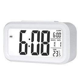 WANGCL 12/24 hour digital alarm clock bedside table clock with backlight LCD display date calendar and temperature display (white