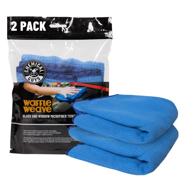 Chemical Guys Waffle Weave Glass and Window Microfiber Towel Blue
