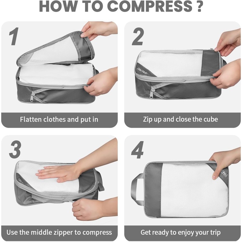 BAGAIL 6 Set/8 Set Compression Packing Cubes, Ultralight Expandable Packing