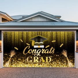 DASHAN 6x13ft Graduation Class of 2025 Garage Door Cover Congrats Grad Garage Door Banner Dcorations Black Gold Graduation Celebration Large Yard Sign Decorations Congratulations Background