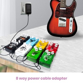 Guitar Pedal Power Supply Adapter 9V DC 2A with 8 Way Daisy Chain Cable 2000mA
