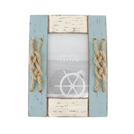 Zhenzan Frames 4x6 Inches Nautical Wood Picture Frame with Jute Rope Decoration (Blue D)