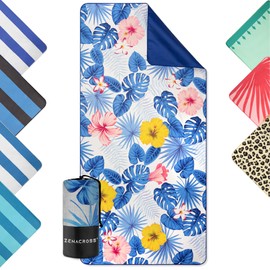 ZENACROSS - Beach Towel 90 x 180 cm - Microfibre Towel Large - Quick Drying - Microfibre Bath Towel Sand-Free - Lightweight and Compact Beach Towel - Tropical Flowers