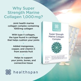 Healthspan 1,000mg Marine Collagen Complex 60 Tablets | 800mg Type I + 200mg Type II Collagen | Support Your Joints, Bones & Connective Tissue | Added Benefits for Skin & Beauty