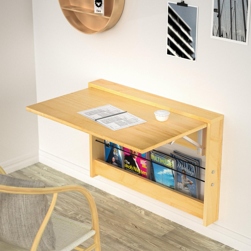 OLMPYE Wall Mounted Folding Table,Wooden Mounted Desk with Iron Bracket,Wall