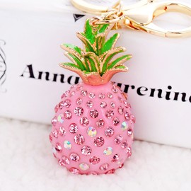 Hyning Fashion Pink Pineapple Rhinestone Alloy Resin Women Car or Bag Keychain