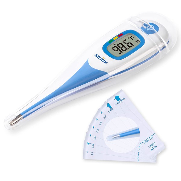 Thermometer for Adults, Kids and Baby, Digital Oral Thermometer, Underarm Thermometer, Rectal Thermometer, 5-10s Fast Reading, 3-Color Fever Alarm, Large LCD, Waterproof, for Whole Family