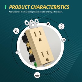 TOPELER Decorator Wall Outlets, 15A 125V Standard Electrical Receptacle Outlet, 2 Pole 3 Wire, Non-Tamper Resistant, NEMA 5-15R, Self-Grounding Residential Grade, UL Listed, Gold, 10Pack