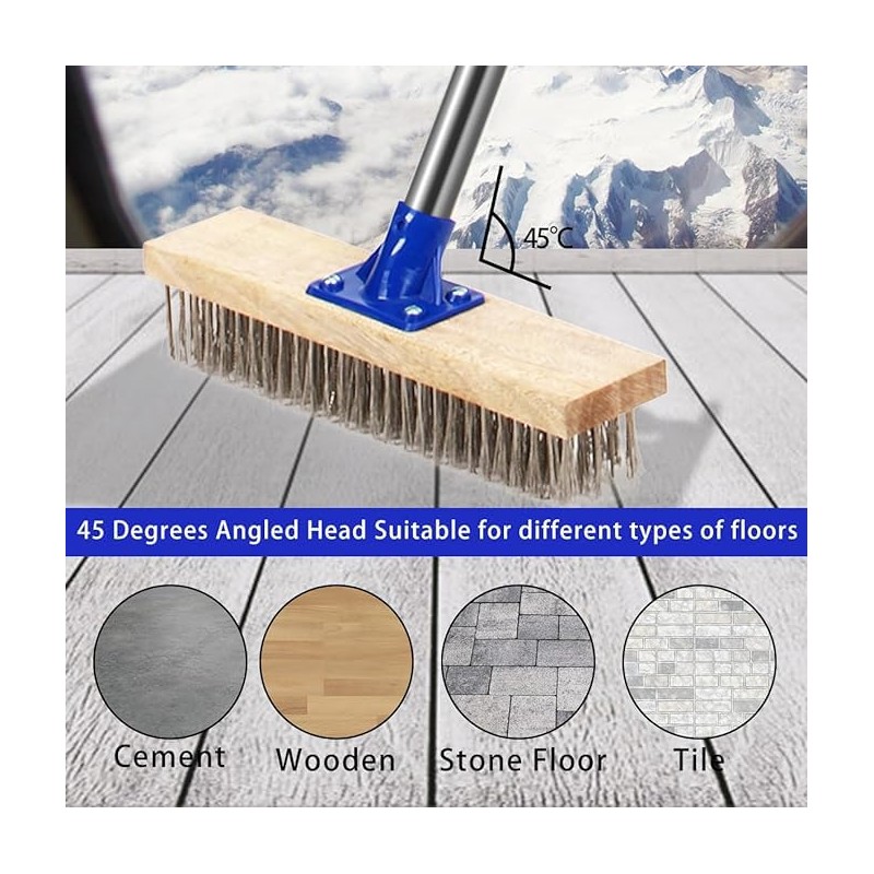MEIBEI Deck Brush, Stainless Steel Wire with Long Handle 57",