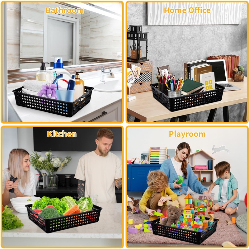 12 Pcs Plastic Storage Baskets Bulk 14 x 10 In