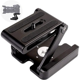 AngelReally Universal Quick Release Plate, Z Flex Tilt Tripod Head, Aluminum Folding Tilt Head Camera Bracket Tripod Ball Head with Spirit Level
