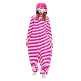 FunnyCos Unisex Kids Hooded Animal Onesie Supersoft Flannel Costume Pajamas Fancy Dress Playsuit Jumpsuit Cheshire Cat 120