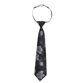 Alizeal Boys 7cm Floral Pre-Tied Necktie 13inches Length Elastic Adjustable for Graduation School Wedding Tie, Black+Gray