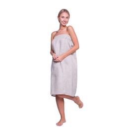 Ger3as Saunakilt Women's 100% Linen Sauna Towel with Elastic Band and Velcro Fastening Linen Towel Wellness Towel Quick Drying 85 x 145 cm