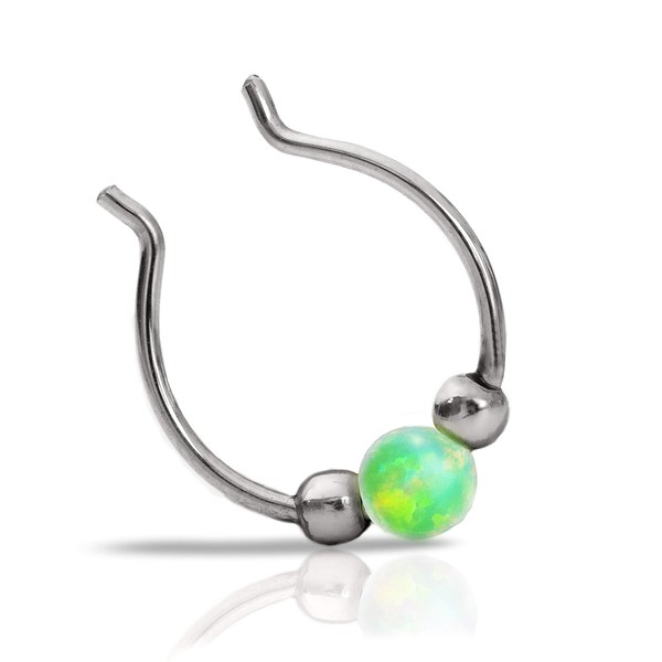 Sterling Silver Fake Septum Ring - Green Opal Faux Septum