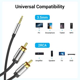 VENTION RCA Cable 3.5 mm Male to 2 RCA Male for Audio Cable AUX Cable Stereo Y Splitter Adapter Cable Compatible with Smartphones, Speakers, Home Cinema, TV, HiFi System - 3 m