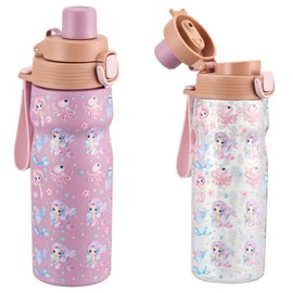 MAISON HUIS Kids Insulated Water Bottle 2 Pack,17 oz Stainless Steel Vacuum Insulated cup and 21oz Tritan Sports Bottle,BPA FREE,Leak Proof,Kids Water Bottle for School Boy Girl (Pink-Mermaid)