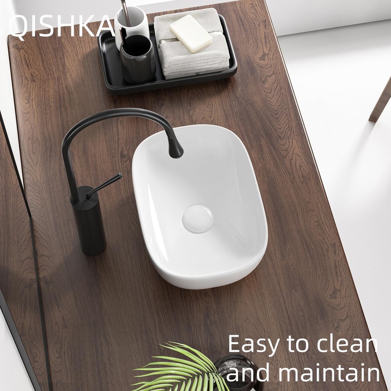 Small Vessel Sink Bowl Above Counter, QISHKA 14" x 10"
