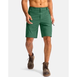 Pudolla Men's Hiking Cargo Shorts 9" Lightweight Outdoor Work Shorts for Men Travel Golf Camping Casual with 5 Zipper Pockets(Green XX-Large)