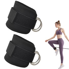 2Pcs Ankle Straps for Cable Machines for Kickbacks, Work Out Cuff Attachment for Home & Gym, Adjustable Ankle Strap with Double D-Rings and Neoprene Support(Black). (2)