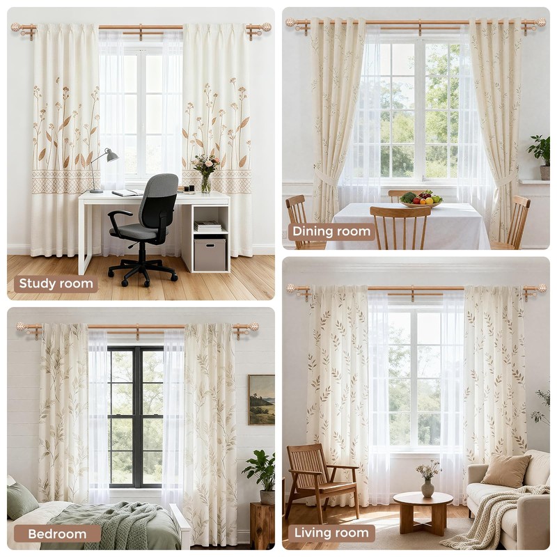 Wolistsa Boho Decorative Double Curtain Rod, 36-122 Inch, White Wood