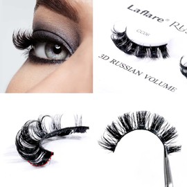 Laflare 3D False Eyelashes Russian volume Strip Lashes | Fluffy, Wispy, Lightweight | Faux Mink Eyelashes Extension C Curl Wispy Handmade Soft Reusable 3 Packs Value Combo. (FCC06X3C)