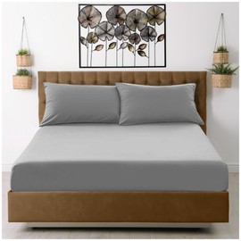 VELVETIO Easy Care Plain Grey Fitted Sheet, Soft Breathable 100% Polyester Fade Resistant Bedding Sheets, 25 CM Extra Deep Microfiber Fabric Bedsheet, Double Size