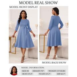 RUMIA Homecoming Dresses 3/4 Sleeve Vintage Midi Teachers Dress Formal Dress Dusty Blue XL