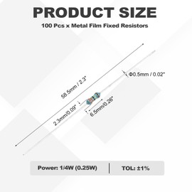YOKIVE 100pcs 3.3MOhm Resistor, 1/4W (0.25W) Metal Film Fixed Resistor, Tolerance +/-1% Resistors, ROHS Certificated