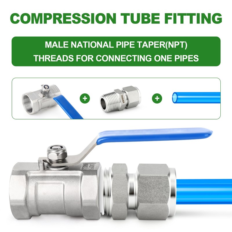 TAISHER 5PCS 304 Stainless Steel Compression Tube Pipe Fitting Connector,