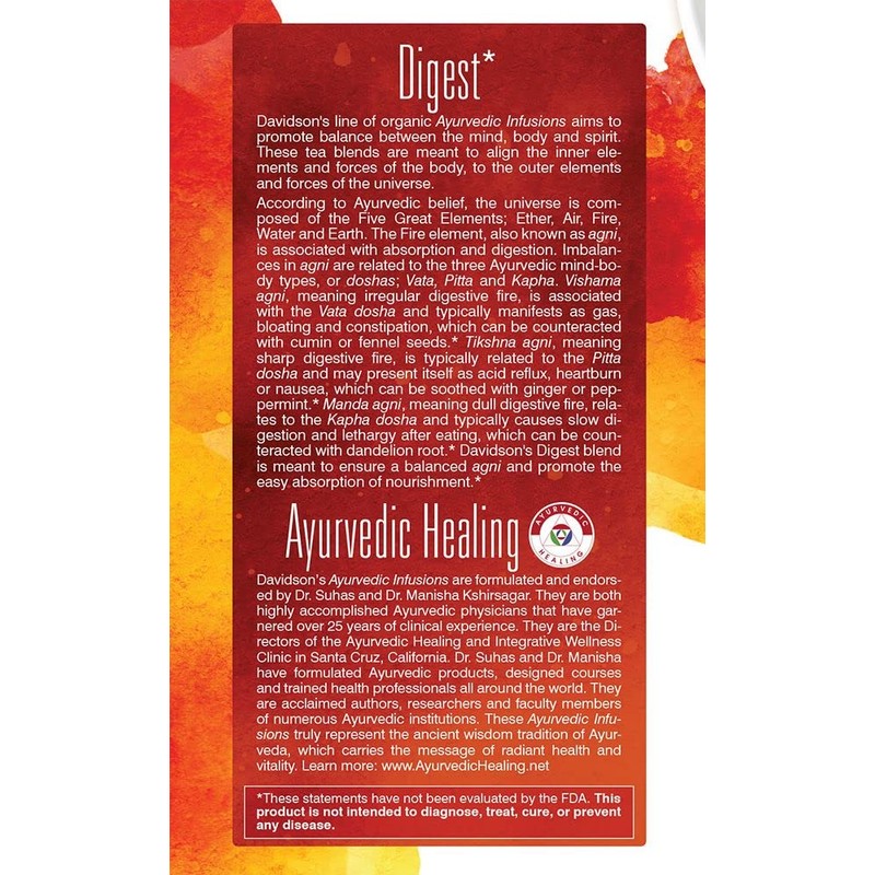 Davidson's Organics, Ayurvedic Infusions, Digest, 25-count Tea Bags, Pack of