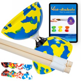 Juggle Dream Jester Diabolo Juggling Set - Ball Bearing Axle Professional Diabolo with Wooden Handsticks and Online Learning Video - Juggling Toy (Blue/Yellow)