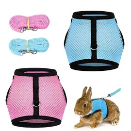 Rabbit Running Harness, 2 Pieces Adjustable Soft Rabbit Harness, Rabbit Lead Set, Breathable Small Animal Harness with Lead, for Small Animals, Rabbits, Hamsters, Cats, Outdoor