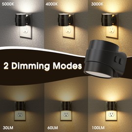 Briignite Night Light Plug into Wall[2 Pack] - Dimmable LED Night Light with 3000K/4000K/5000K & 3 Brightness Levels for Baby Nursery, Hallway, Bathroom, Kids Room, 3CCT