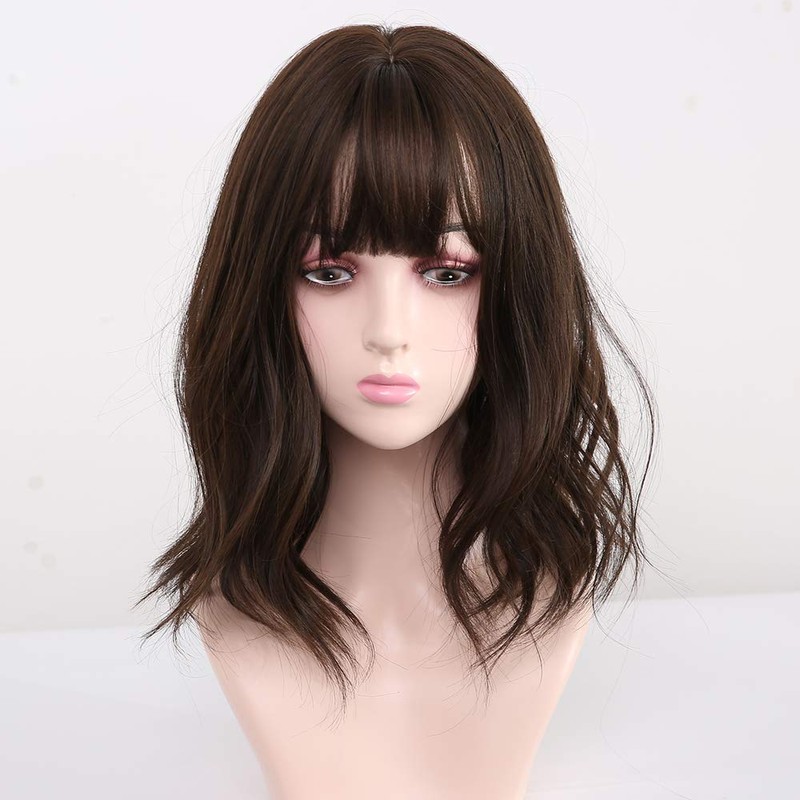 12"Dark Brown Natural Wave Short Bob Wig Shoulder Synthetic Cosplay
