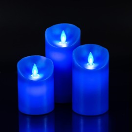 Windshell Blue Flame Candles (Blue LED Light Source), Moving Wick Design, Real Wax/Battery Operated, Remote Control with Timer and Dimmer
