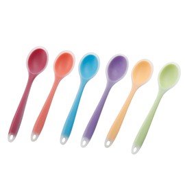 Jiozermi - 6 cucharas pequeñas de silicona para cocinar, utensilios de cocina resistentes al calor, cuchara de cocina para mezclar hornear, rojo transparente, verde, amarillo, morado, naranja, azul