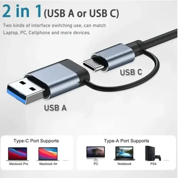 Kyrotech 2'si 1 Arada USB 3.0 Hub, 4 Port Type-C