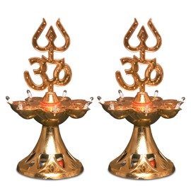 Electric Plastic Light, Pooja Diya with LED Spark, Home Temple Decor, Electric Diya Golden,Mandir Diya,Diwali Diya Lamp (1 Layer, 2)