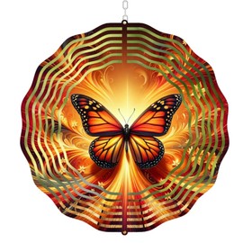 3D Wind Spinner with Monarch Butterfly Design, 10 inch Metal Garden Decor, Orange and Black