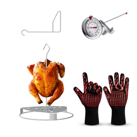 Fire Riot Deluxe Stainless Steel Turkey Fryer Accessories - Turkey Deep Fryer Stand, Thermometer, Heat-Resistant Glove & Heavy-Duty Lifting Handle