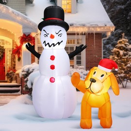 Sonwyoung 4 Ft Tall Christmas Inflatables Outdoor Decorations Christmas Snowman Peeing Dog Yard Snowman and Dog Xmas Yard Decoration with LED Lights for Christmas Party Outdoor Garden Lawn Patio