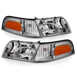 AmeriLite for 1998-2011 Ford Crown Victoria Black Replacement Corner Signal Headlights Lamps Pair - Passenger and Driver Side