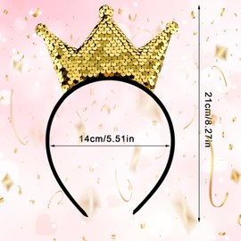 2 Pcs Sequin Crown Headband Princess Glitter Hair Band Shiny Gold Hair Hoop Cute Hair Styling Clip Elastic Costume Birthday Headwear for Women Christmas Party Tiaras Supplies